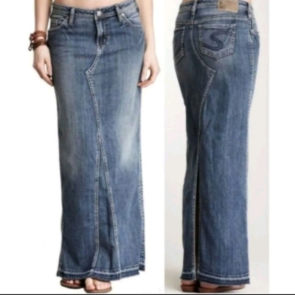 Silver Jeans Denim Maxi Skirt Size 26 Adele Long Modest Boho